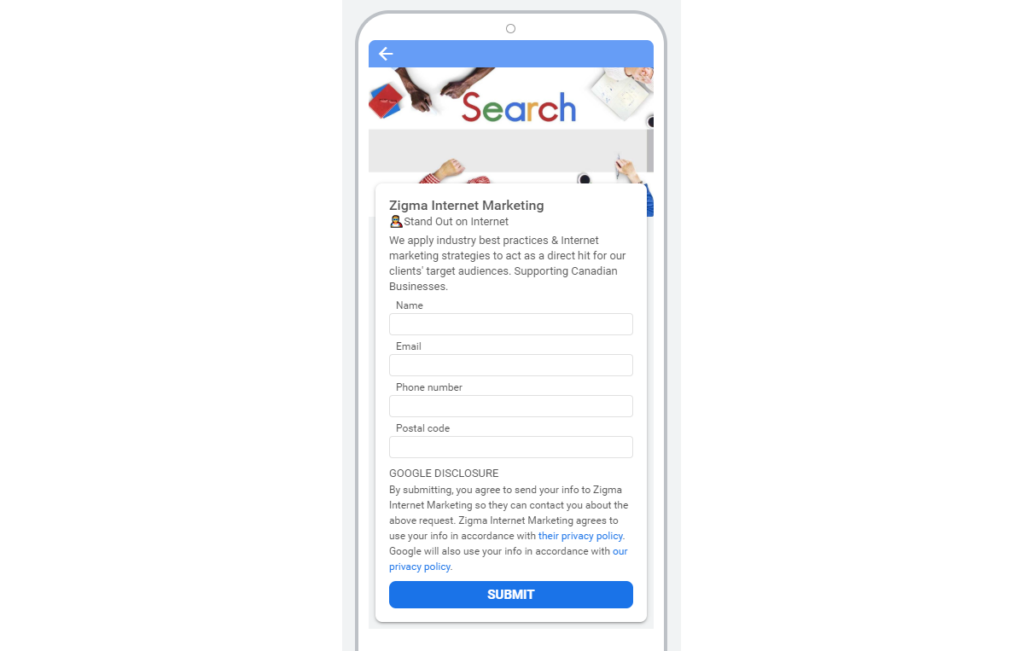 final view of lead form generation on mobile