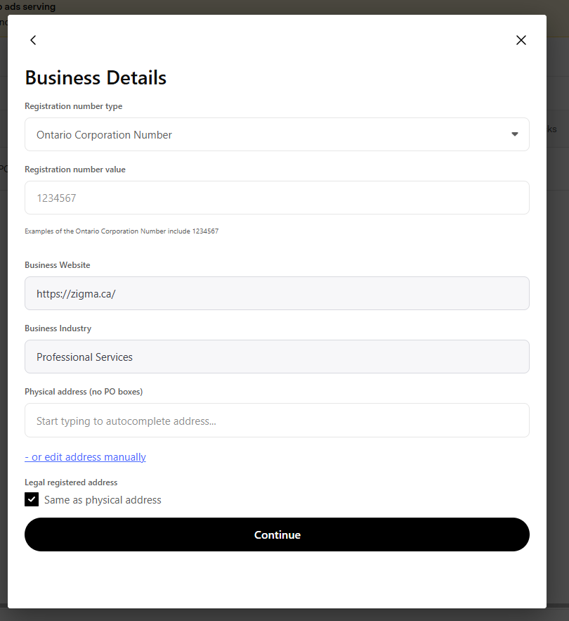 Account logo upload dialog with URL input and ad preview