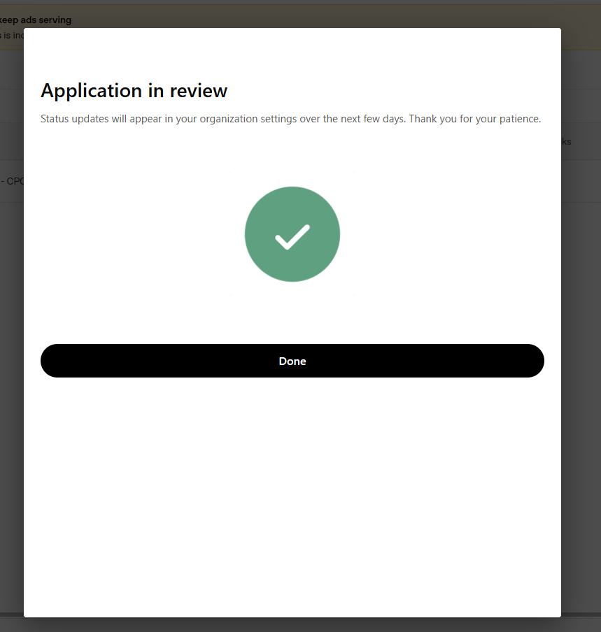 Campaigns list showing Not serving status with Start verification link